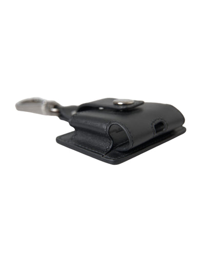 Étui pour Airpods Dolce &amp; Gabbana en cuir noir uni et métal argenté