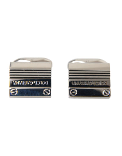 Dolce &amp; Gabbana Verzilverd Metaal Messing DG Logo Pin Manchetknopen