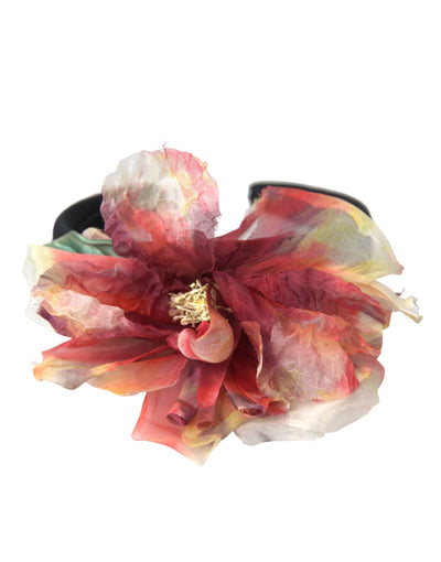 Dolce &amp; Gabbana Rose Pink Zijden Bloemen Zwarte Tiara Dames Haarband Diadeem