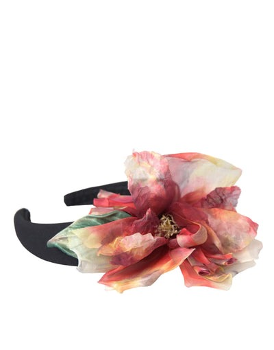 Dolce &amp; Gabbana Rose Pink Zijden Bloemen Zwarte Tiara Dames Haarband Diadeem