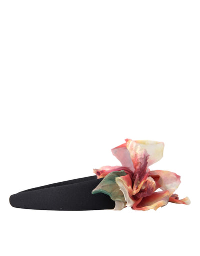 Dolce &amp; Gabbana Rose Pink Zijden Bloemen Zwarte Tiara Dames Haarband Diadeem