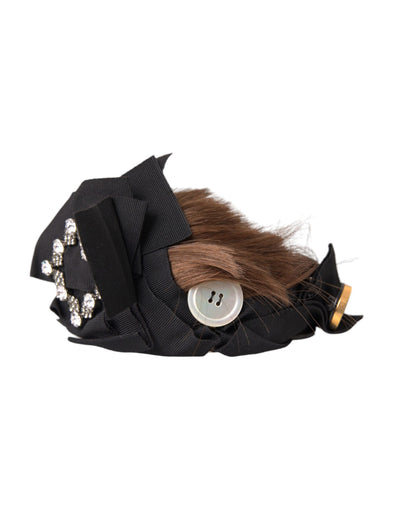 Dolce &amp; Gabbana Zwarte Kristallen Knoop Bruin Haar Vrouwen Hoofdband Diadeem