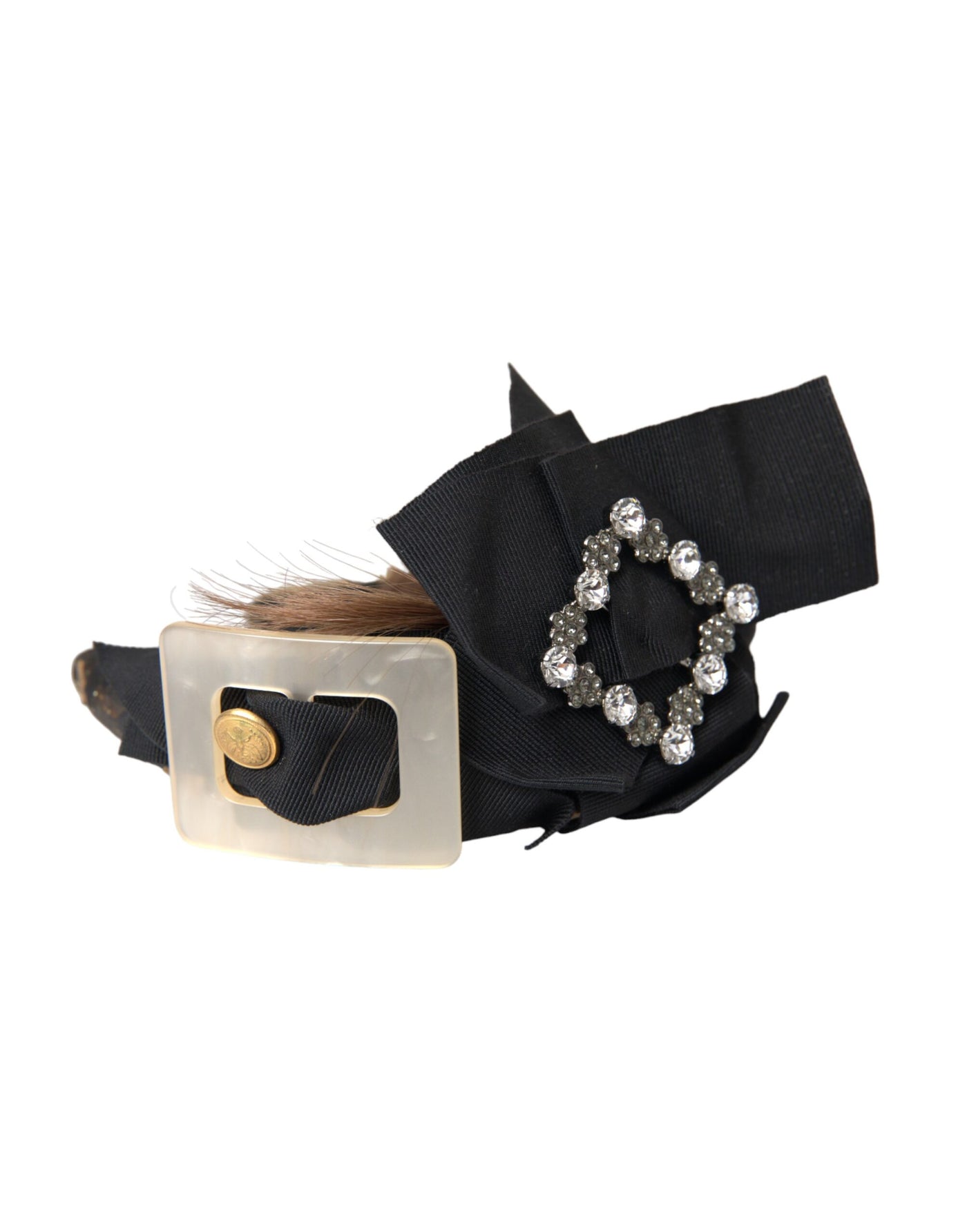 Dolce &amp; Gabbana Zwarte Kristallen Knoop Bruin Haar Vrouwen Hoofdband Diadeem