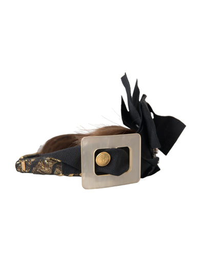 Dolce &amp; Gabbana Zwarte Kristallen Knoop Bruin Haar Vrouwen Hoofdband Diadeem