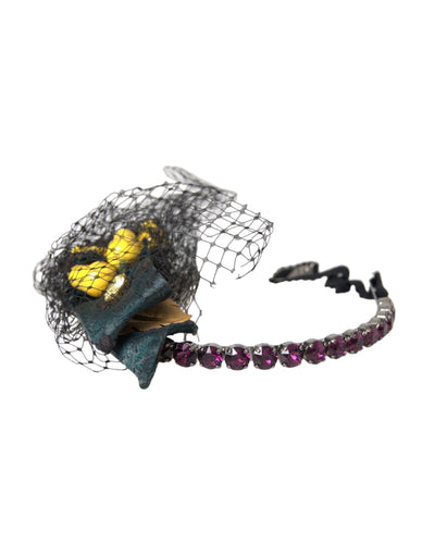 Dolce &amp; Gabbana Zwarte Citroenen Sicilië Paarse Kristallen Net Hoofdband Diadeem