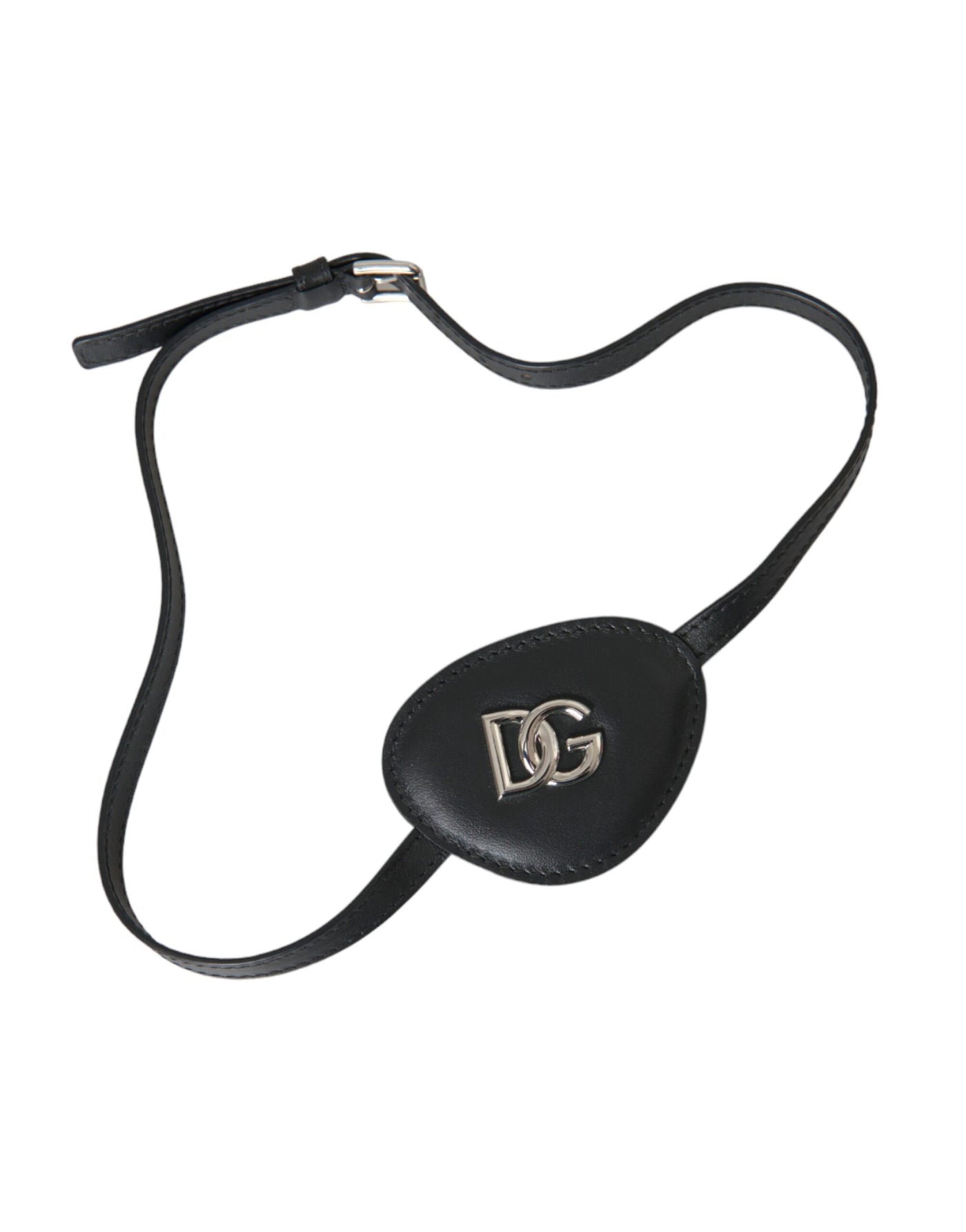 Cache-œil Dolce &amp; Gabbana en cuir de veau noir avec logo DG en métal