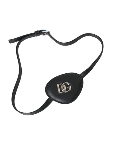 Cache-œil Dolce &amp; Gabbana en cuir de veau noir avec logo DG en métal
