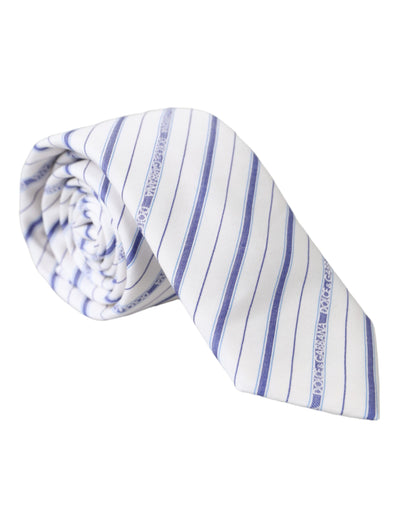 Cravate ajustable en soie à rayures blanches et bleues Dolce &amp; Gabbana