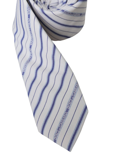 Cravate ajustable en soie à rayures blanches et bleues Dolce &amp; Gabbana