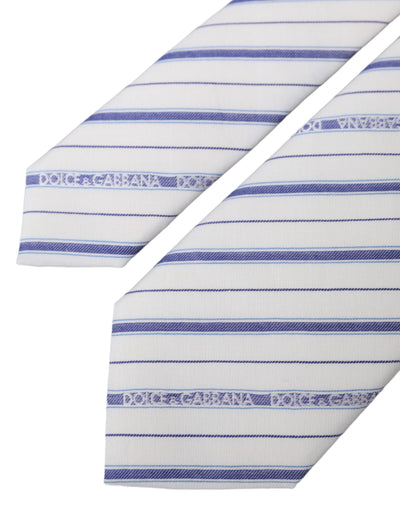 Cravate ajustable en soie à rayures blanches et bleues Dolce &amp; Gabbana