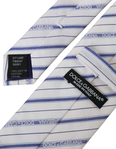 Cravate ajustable en soie à rayures blanches et bleues Dolce &amp; Gabbana