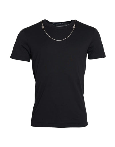 T-shirt à manches courtes en coton noir avec chaîne argentée Dolce &amp; Gabbana