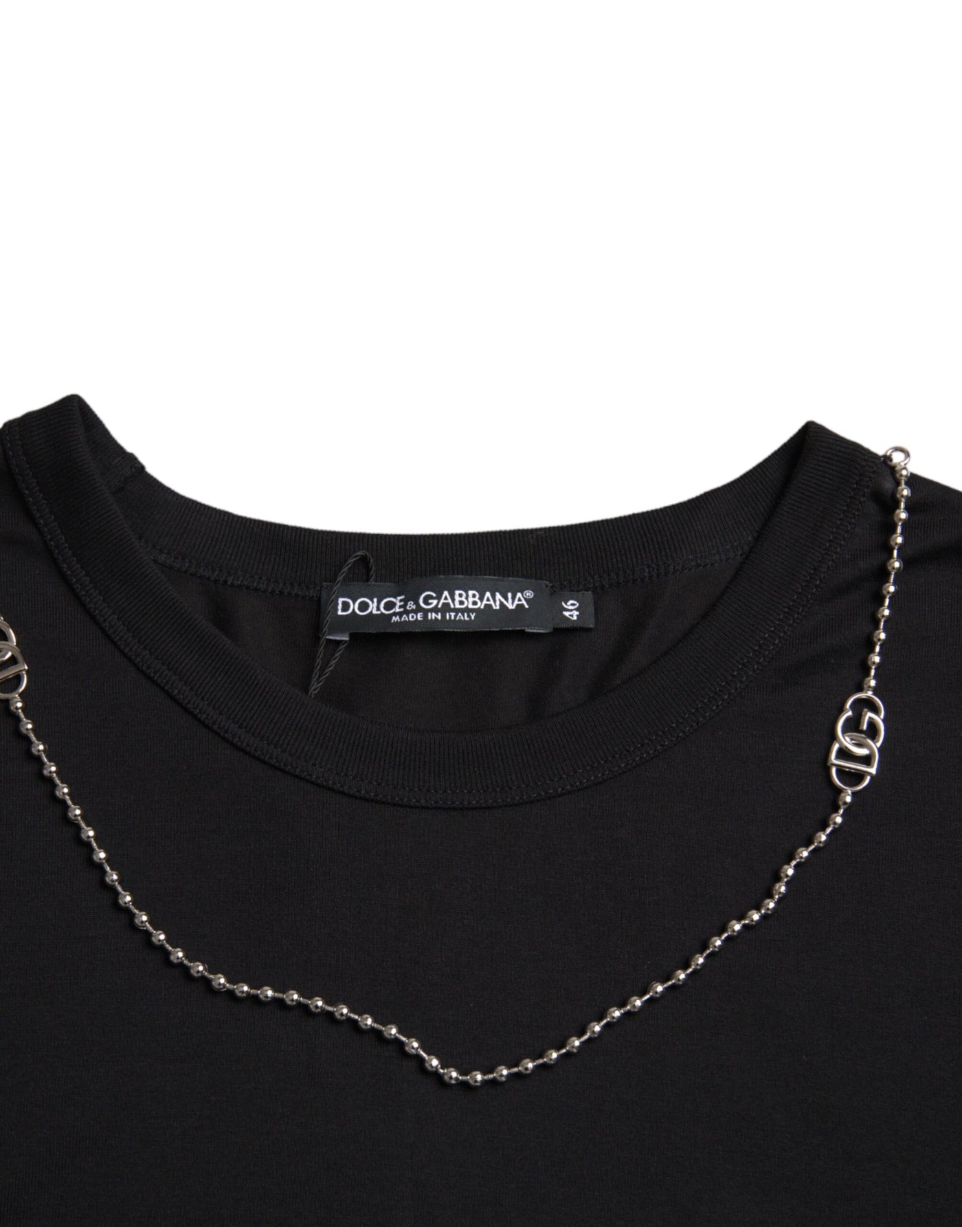 T-shirt à manches courtes en coton noir avec chaîne argentée Dolce &amp; Gabbana