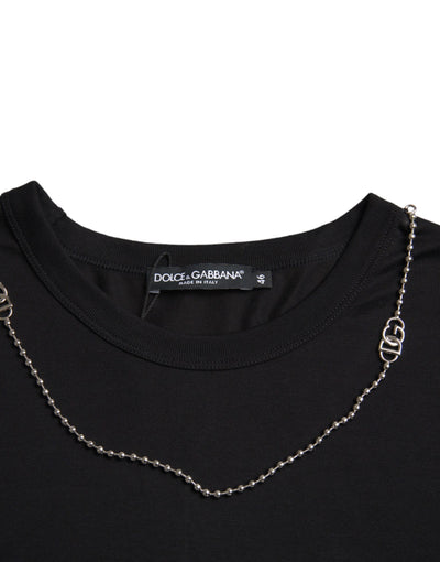 T-shirt à manches courtes en coton noir avec chaîne argentée Dolce &amp; Gabbana