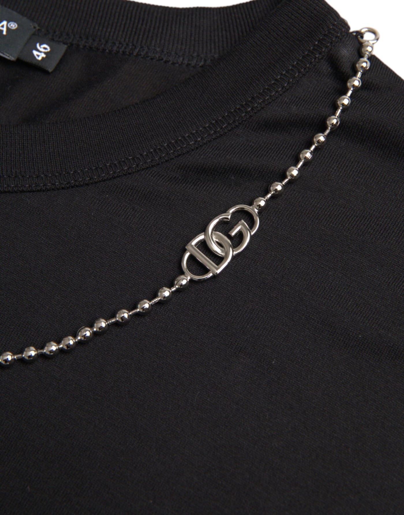 T-shirt à manches courtes en coton noir avec chaîne argentée Dolce &amp; Gabbana