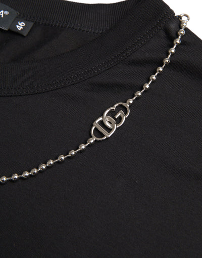 T-shirt à manches courtes en coton noir avec chaîne argentée Dolce &amp; Gabbana