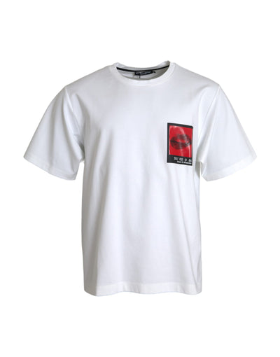 T-shirt homme en coton imprimé lèvres rouges blanches Dolce &amp; Gabbana