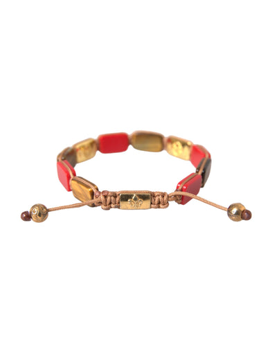 Nialaya CZ Tijgeroog Rode Koraal 925 Zilveren Herenarmband