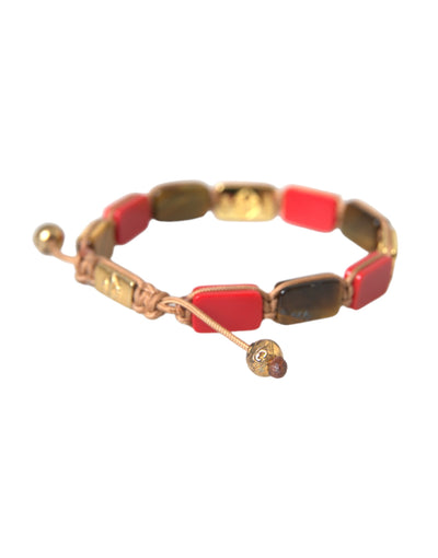 Nialaya CZ Tijgeroog Rode Koraal 925 Zilveren Herenarmband
