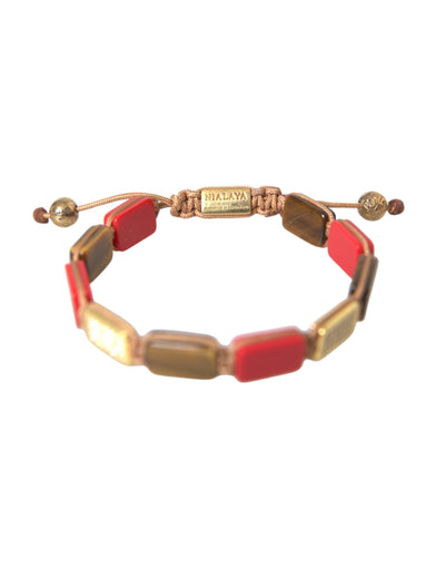 Nialaya CZ Tijgeroog Rode Koraal 925 Zilveren Herenarmband