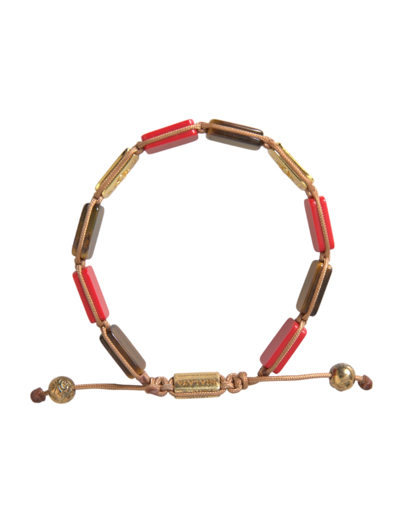 Nialaya CZ Tijgeroog Rode Koraal 925 Zilveren Herenarmband