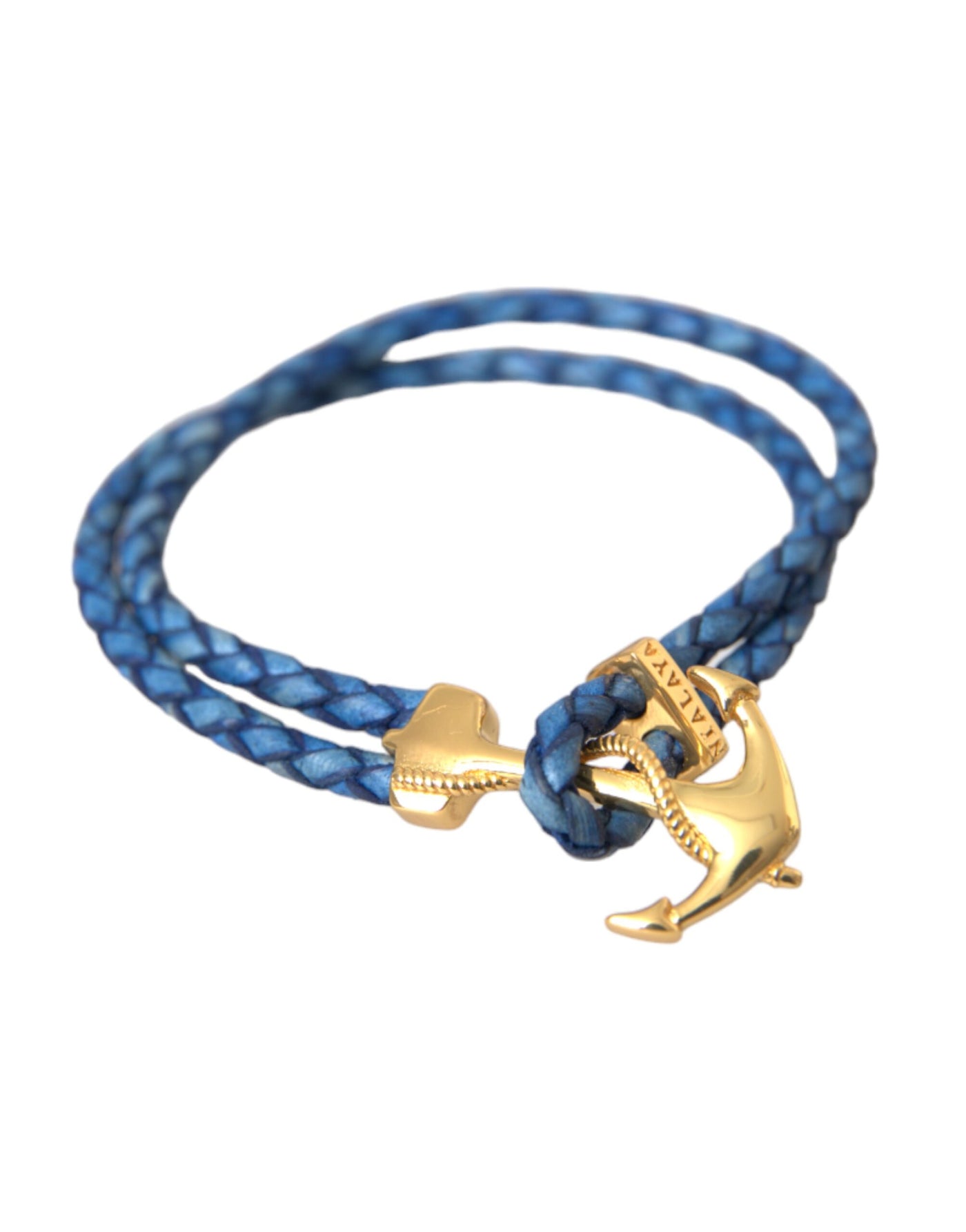 Nialaya Blauw Gouden Anker 925 Zilveren Bedelarmband Heren
