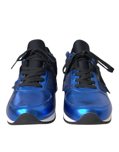 Dolce &amp; Gabbana Blauwe Zwarte Kalfsleer Sneakers Schoenen