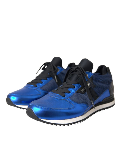 Dolce &amp; Gabbana Blauwe Zwarte Kalfsleer Sneakers Schoenen
