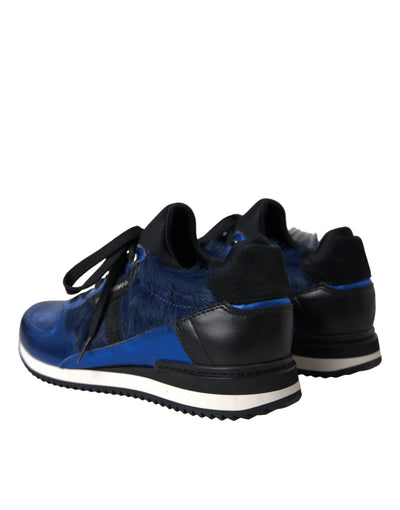 Dolce &amp; Gabbana Blauwe Zwarte Kalfsleer Sneakers Schoenen