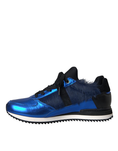 Dolce &amp; Gabbana Blauwe Zwarte Kalfsleer Sneakers Schoenen