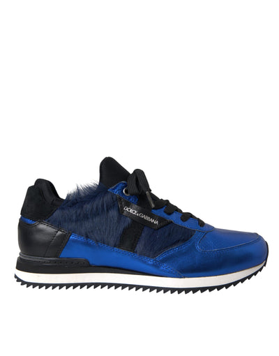 Dolce &amp; Gabbana Blauwe Zwarte Kalfsleer Sneakers Schoenen
