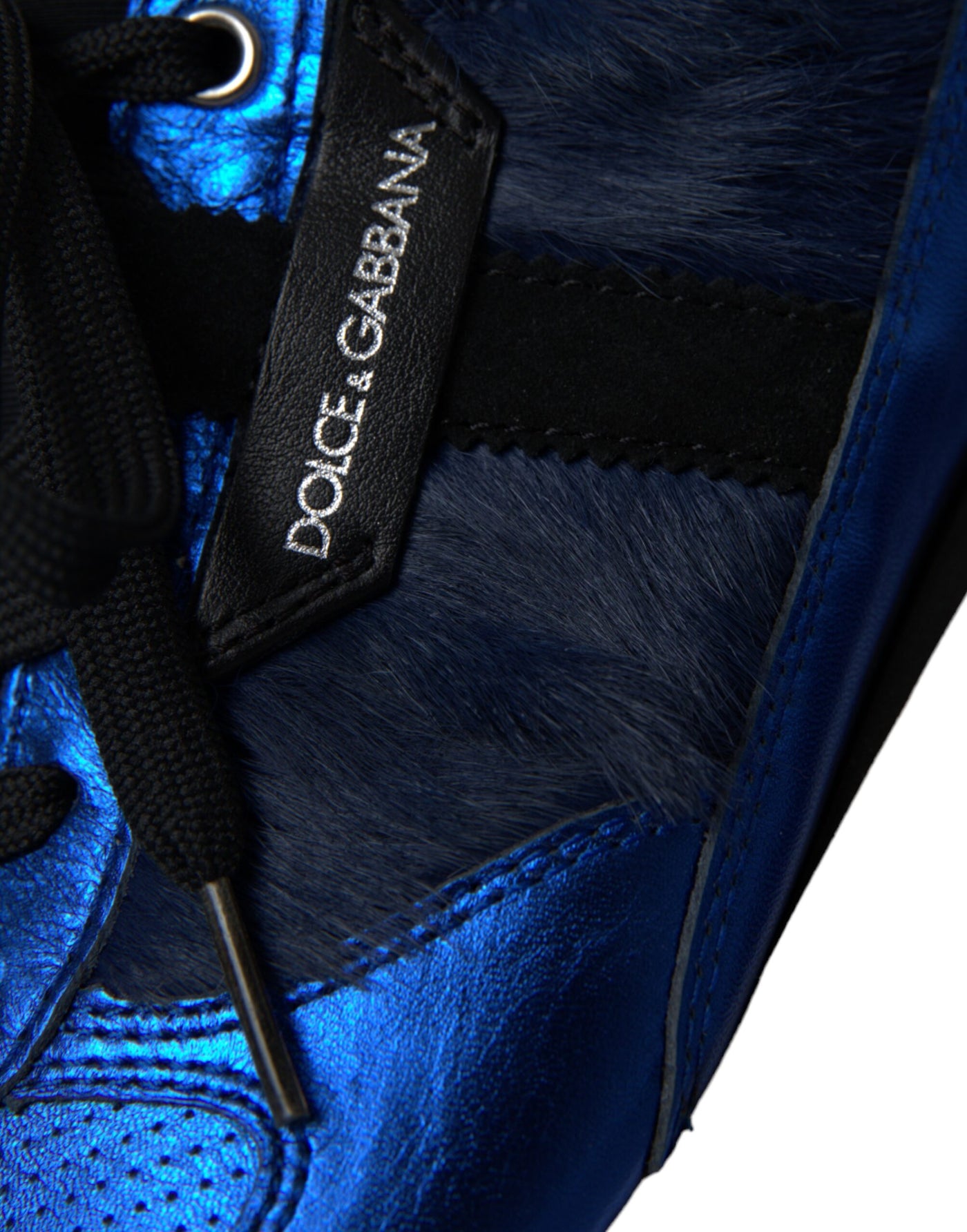 Dolce &amp; Gabbana Blauwe Zwarte Kalfsleer Sneakers Schoenen