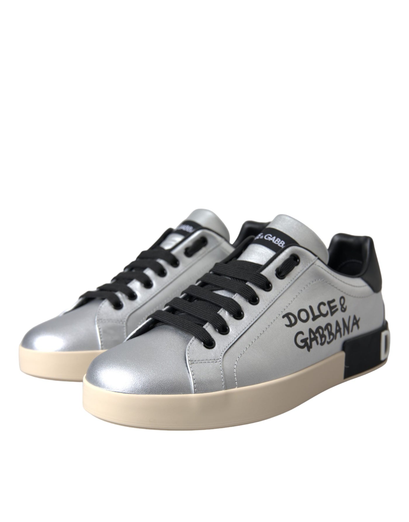 Dolce &amp; Gabbana Zilveren Portofino Kalfsleren Sneakers Herenschoenen