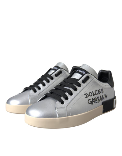 Dolce &amp; Gabbana Zilveren Portofino Kalfsleren Sneakers Herenschoenen