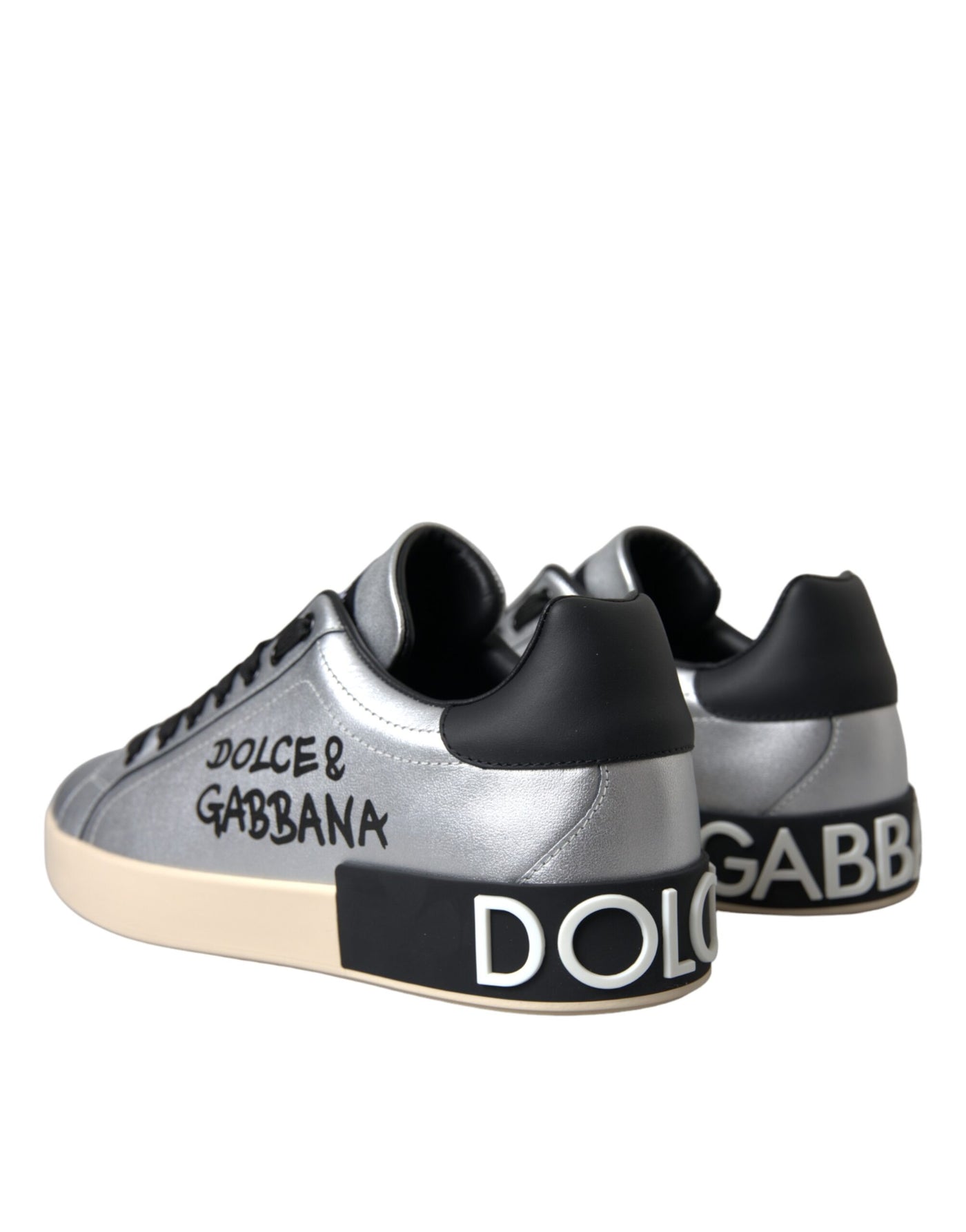 Dolce &amp; Gabbana Zilveren Portofino Kalfsleren Sneakers Herenschoenen