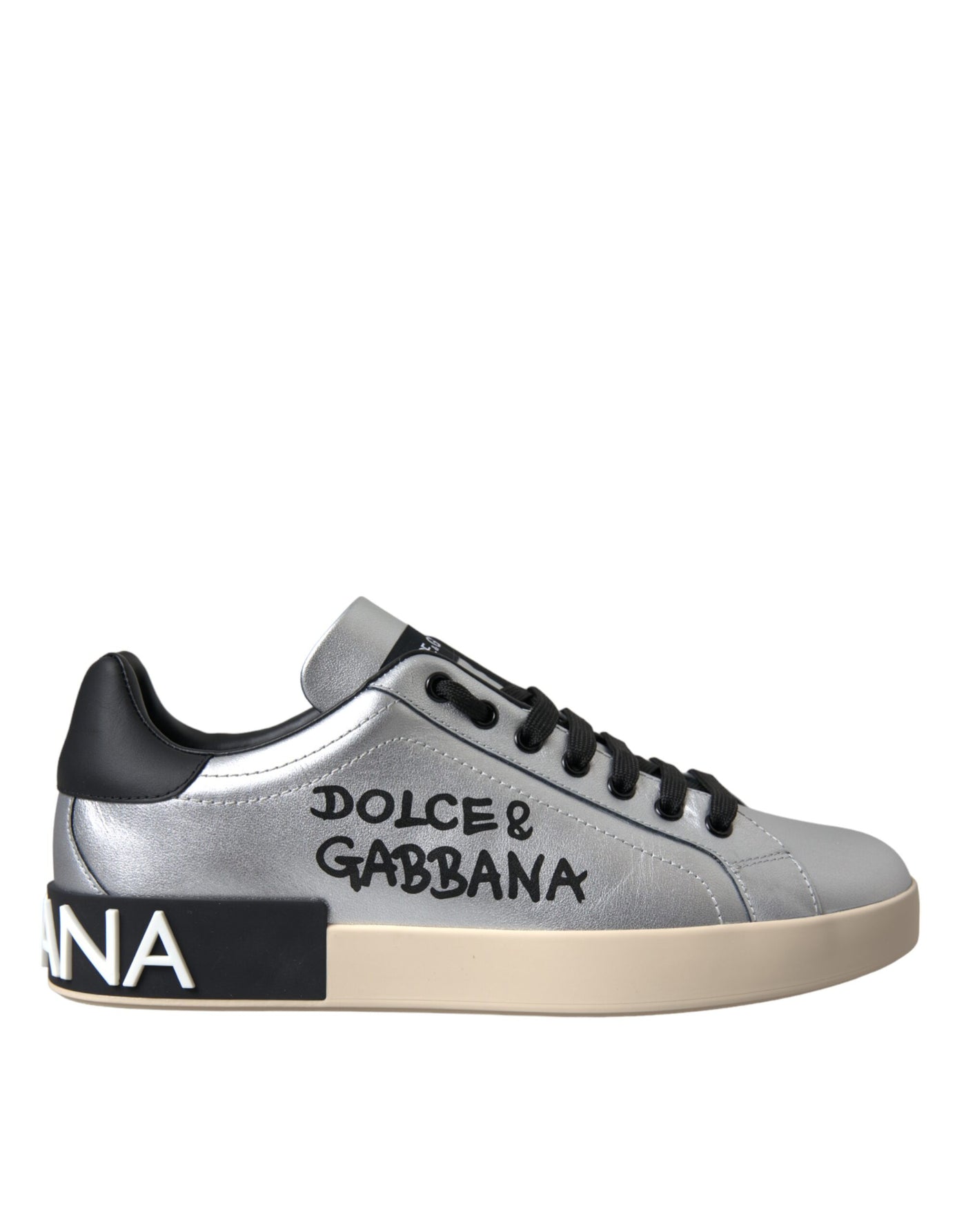 Dolce &amp; Gabbana Zilveren Portofino Kalfsleren Sneakers Herenschoenen