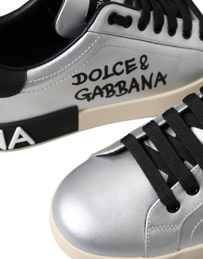 Dolce &amp; Gabbana Zilveren Portofino Kalfsleren Sneakers Herenschoenen