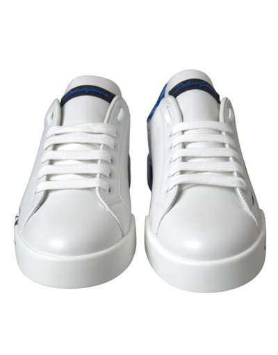 Dolce &amp; Gabbana witte blauwe leren logo lage sneakers