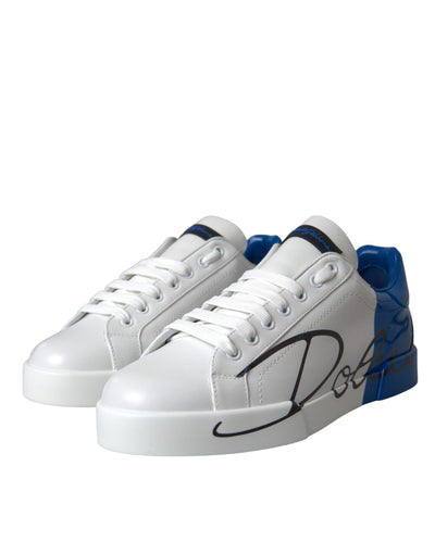 Dolce &amp; Gabbana witte blauwe leren logo lage sneakers
