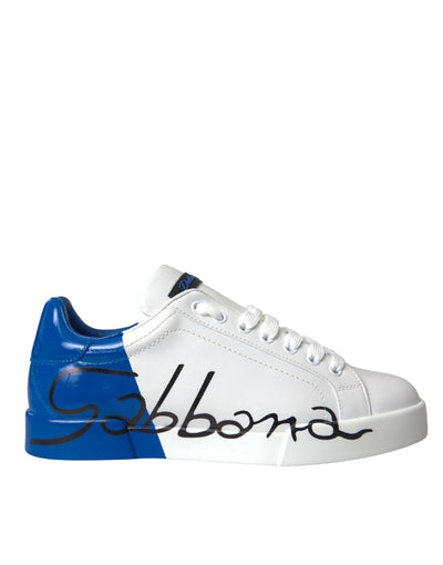 Dolce &amp; Gabbana witte blauwe leren logo lage sneakers