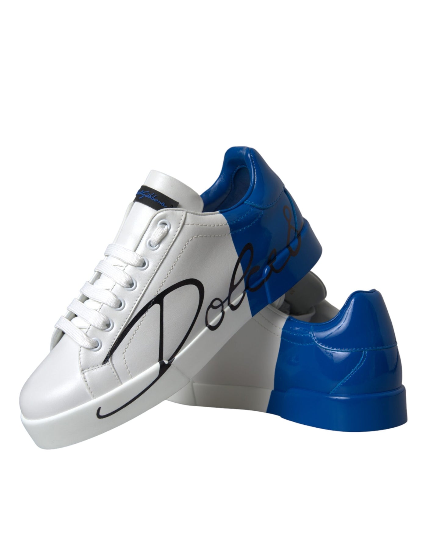 Dolce &amp; Gabbana witte blauwe leren logo lage sneakers