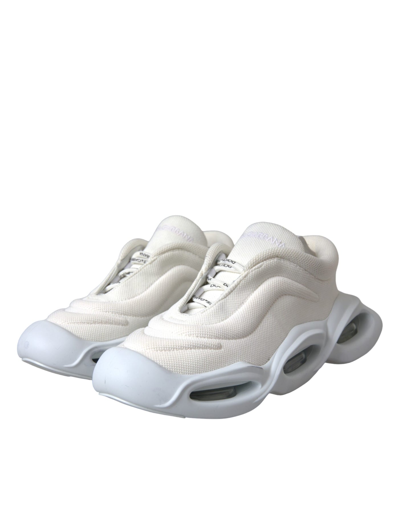 Dolce &amp; Gabbana witte gewatteerde stoffen lage sneakers met golvende bovenkant