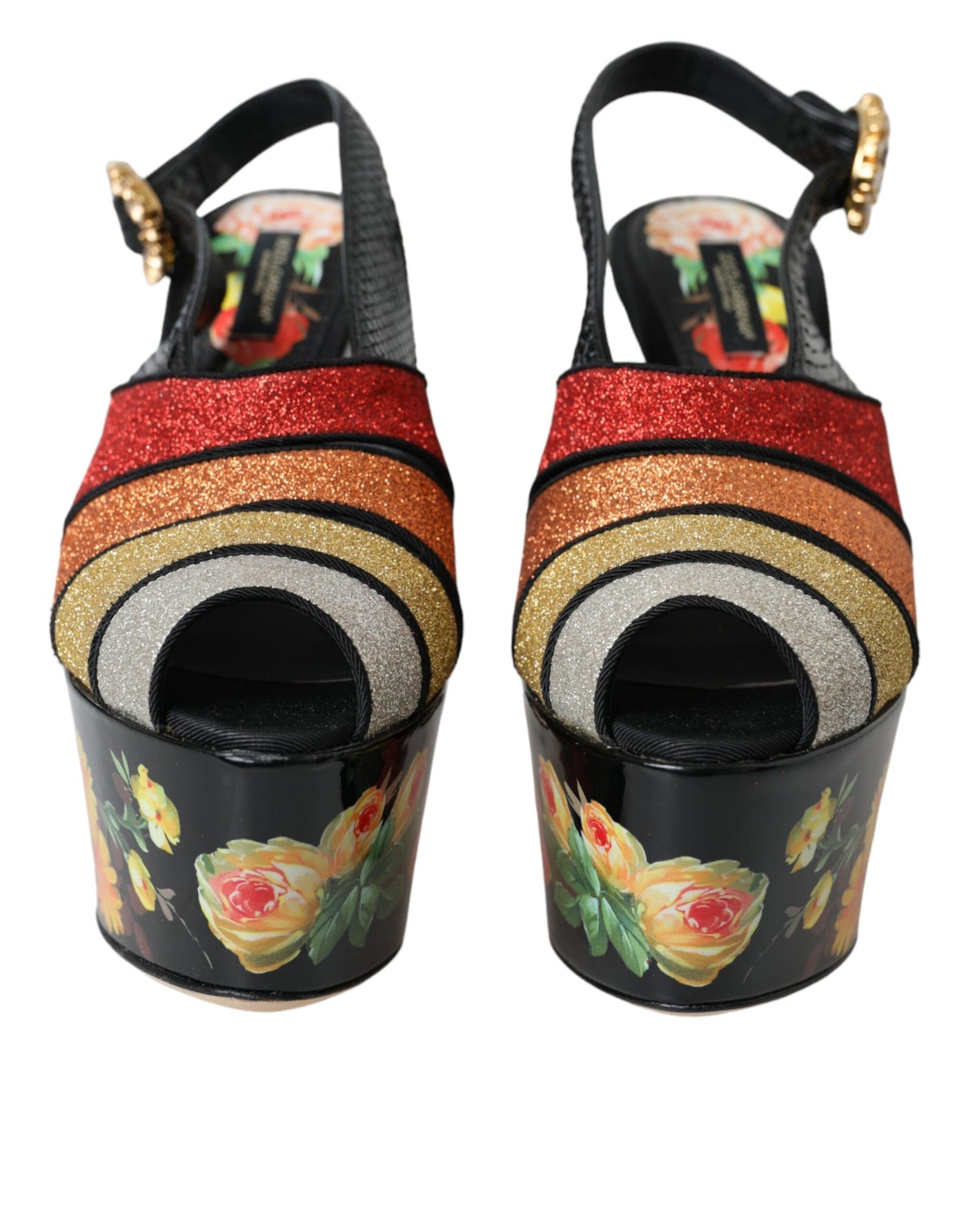 Sandales à plateforme en cristal floral multicolore Dolce &amp; Gabbana