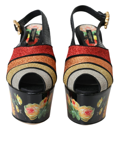Sandales à plateforme en cristal floral multicolore Dolce &amp; Gabbana