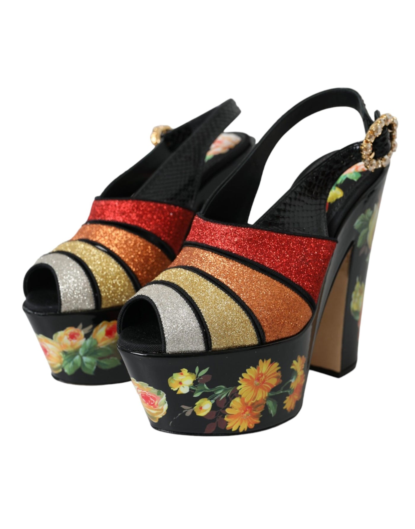 Sandales à plateforme en cristal floral multicolore Dolce &amp; Gabbana