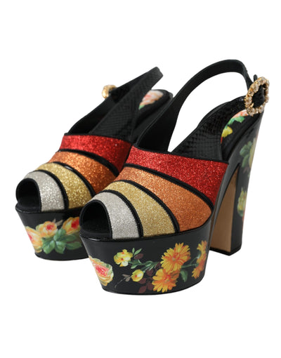 Sandales à plateforme en cristal floral multicolore Dolce &amp; Gabbana
