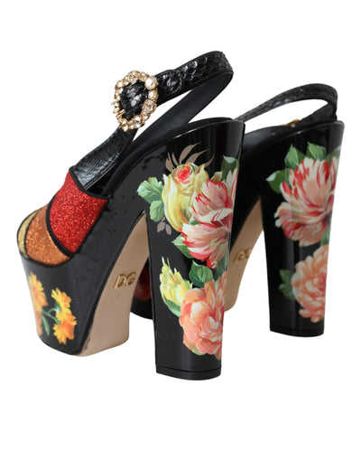 Sandales à plateforme en cristal floral multicolore Dolce &amp; Gabbana