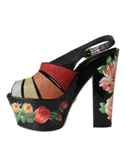 Sandales à plateforme en cristal floral multicolore Dolce &amp; Gabbana