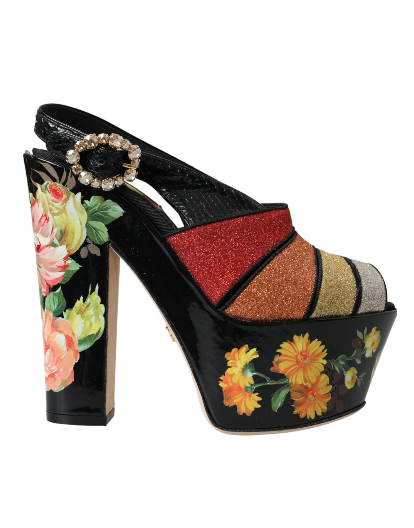 Sandales à plateforme en cristal floral multicolore Dolce &amp; Gabbana