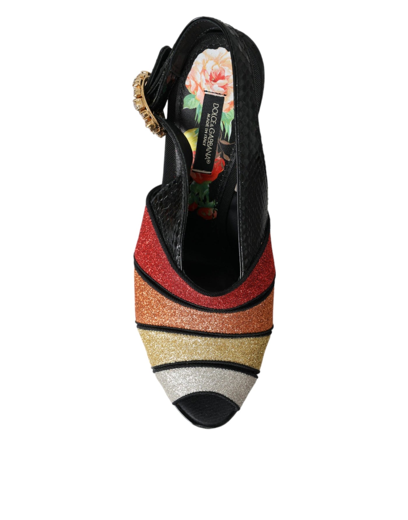 Sandales à plateforme en cristal floral multicolore Dolce &amp; Gabbana